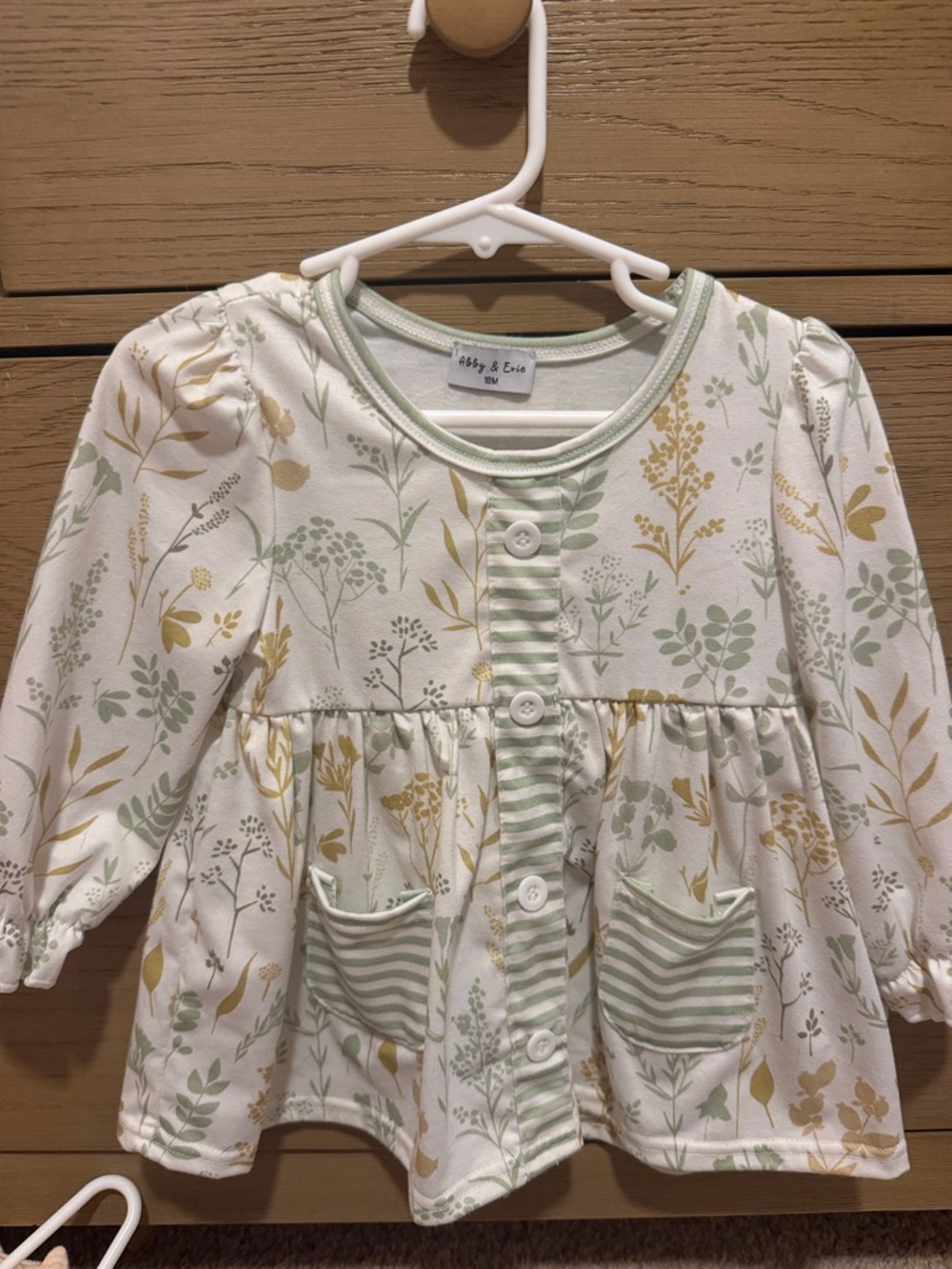 Absorba Floral Button-Front Baby Top in Cream and Sage